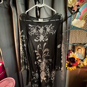 Free People Black and Silver Embroidered Dress
